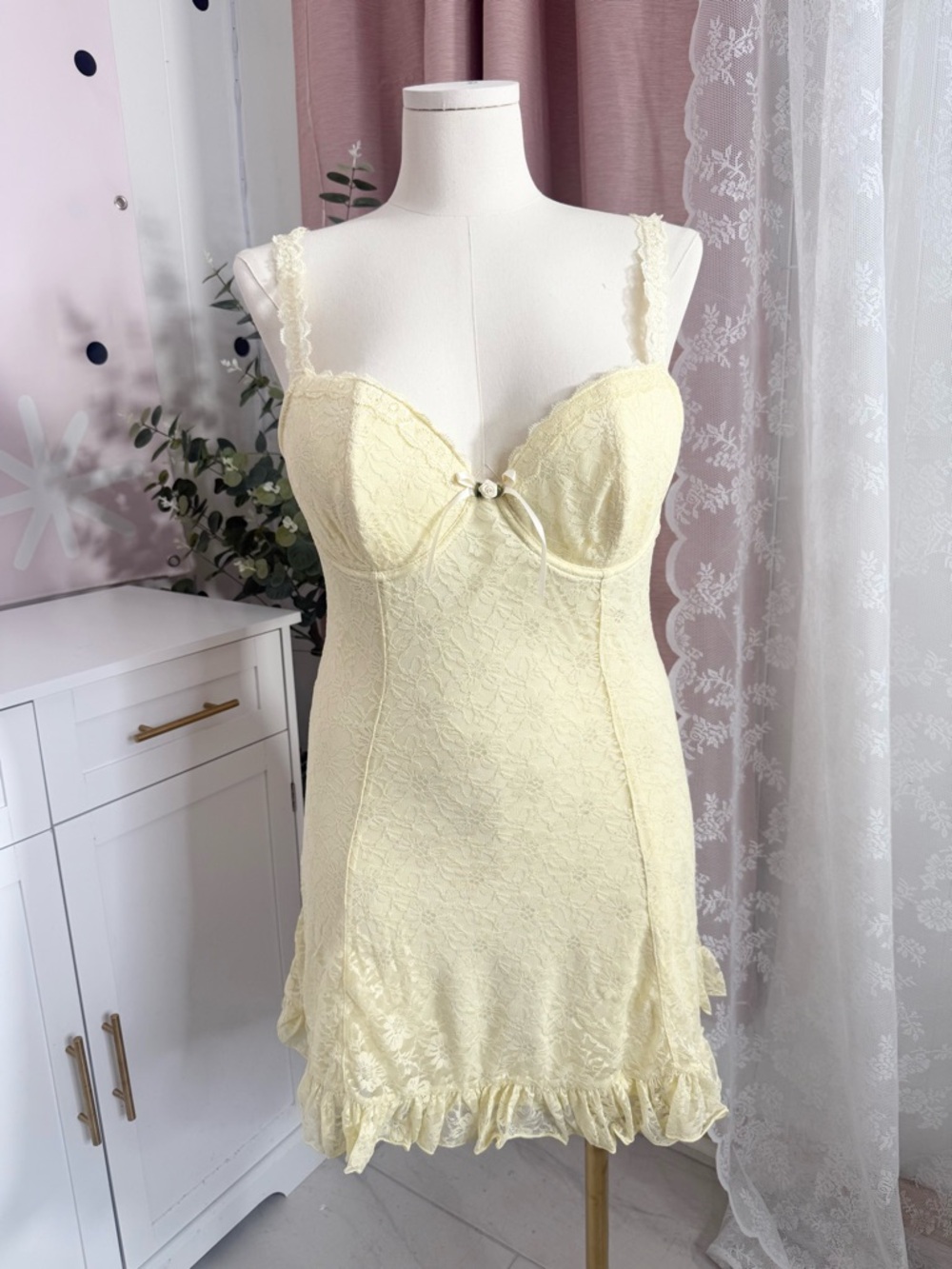 Sugar Thrillz Lace Camisole Slip  in Pale Yellow Bin#5